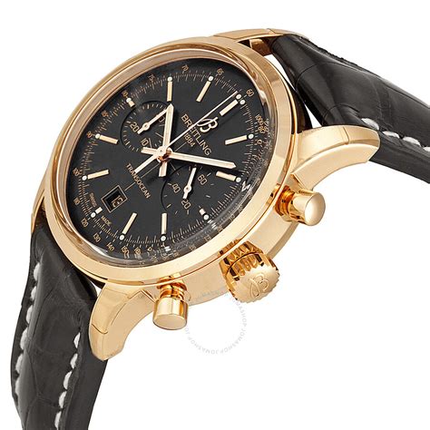 18k rose gold breitling transocean chronograph 38 black dial